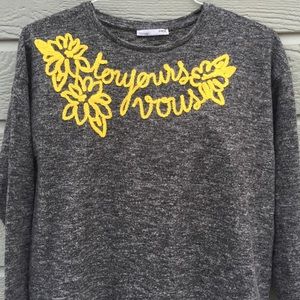 Zara pullover, grey with bright yellow embroidery